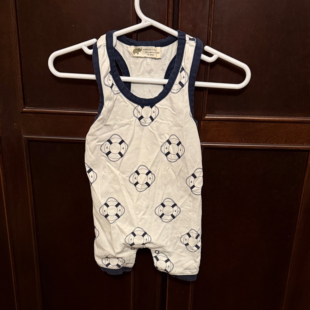 Nautical-Themed Kids Bodysuit in Navy and White